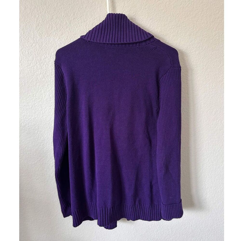 Lauren Ralph Lauren Womens L Purple Shawl Collar Leather Buckle Knit Cardigan - Picture 2 of 7